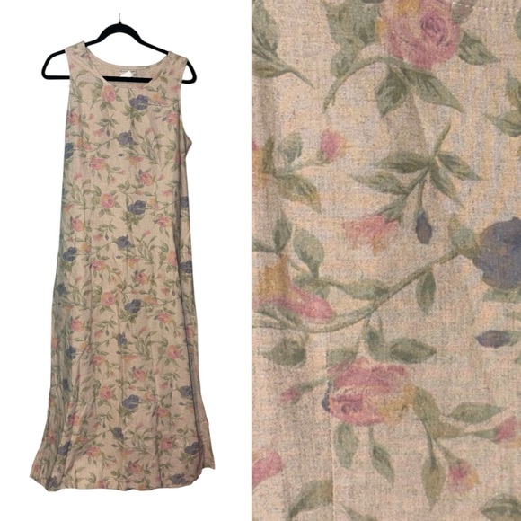 Vintage Dresses & Skirts - Vintage GLORIA VANDERBILT Linen Rayon Floral Maxi Dress